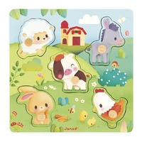 Janod - Tactile Farm Peg Puzzle 5pc