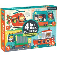 Mudpuppy - 4 in a Box Puzzle Set - Transportation