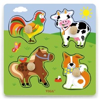 Viga Toys - Farm Animals Big Wooden Knob Puzzle