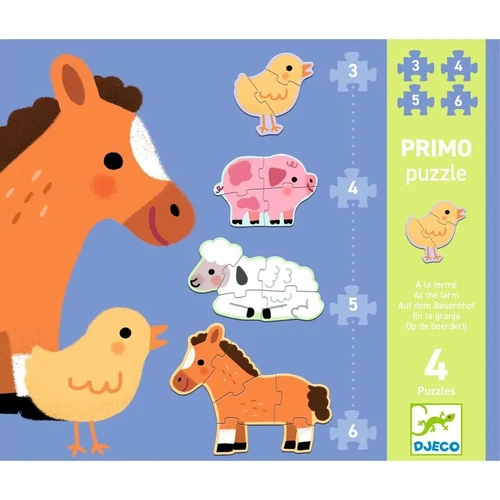 Djeco - Primo Puzzle At The Farm 3,4,5,6pc