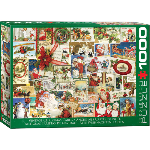 Christmas Collage 1000 Piece Puzzle Old Fashioned Santa Cards