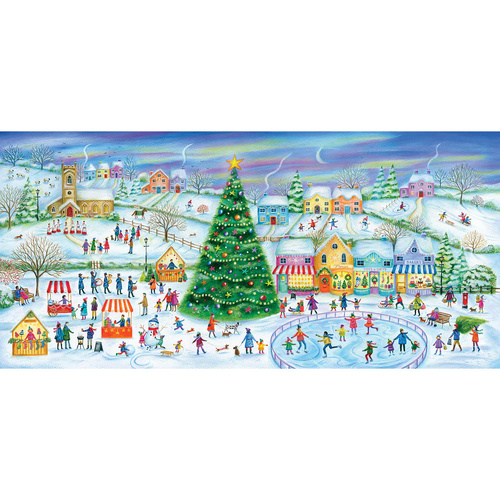 Gibsons - Skating In The Village Panoramic Puzzle 636pc