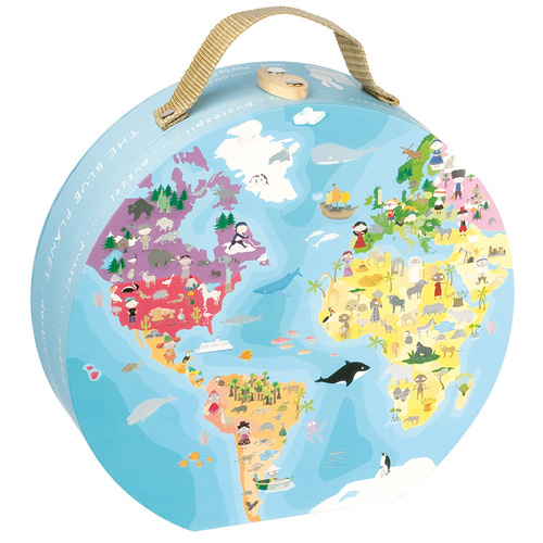 Janod - Reversible Blue Planet Suitcase Puzzle (208 pieces)
