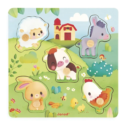 Janod - Tactile Farm Peg Puzzle 5pc