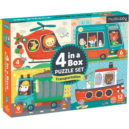 Mudpuppy - 4 in a Box Puzzle Set - Transportation