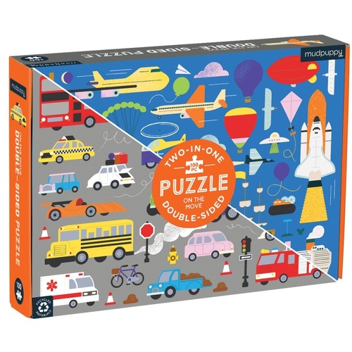 Mudpuppy - On the Move Double Sided Puzzle 100pc