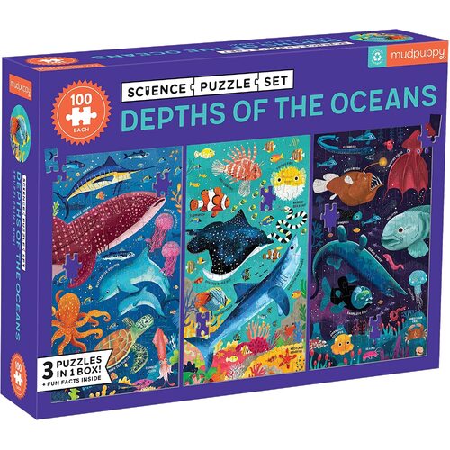 Mudpuppy - Depths of The Oceans Science Puzzle Set 3x100pc