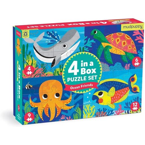 Mudpuppy - 4 in a Box Puzzle Set - Ocean Friends