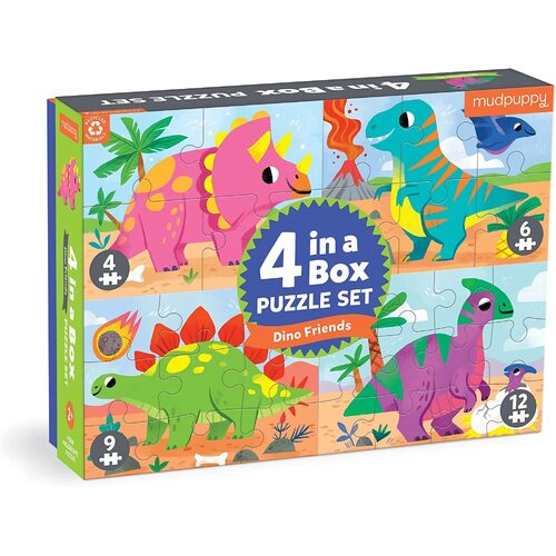 Mudpuppy - Dino Friends 4-in-a-Box Puzzle Set