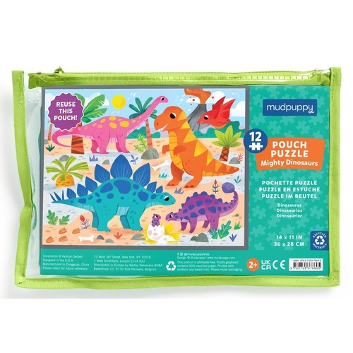 Mudpuppy - Mighty Dinosaurs Pouch Puzzle 12pc